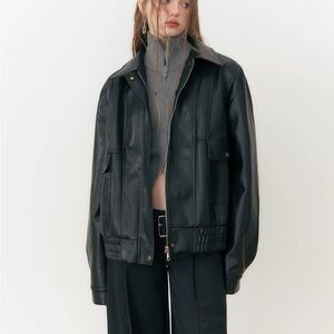 Oversized Black Faux Leather Jacket Medium